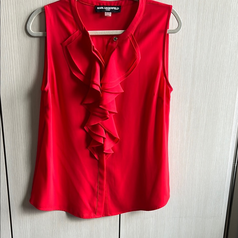 Karl Lagerfeld Red Ruffled Sleeveless Top